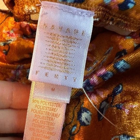 NEW Savage Fenty Psychedelic Velvet Slip Mini Dress Open Back M Orange Floral - Picture 14 of 14